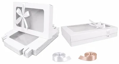 12 Geschenkboxen, 29,5x22x4,5 cm, weiß, mit Deckel & Band