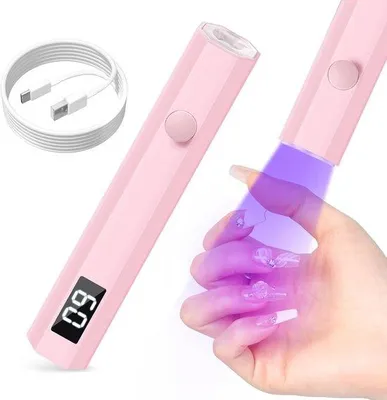 Productafbeelding van Draagbare UV-nagellamp, 3W, met 2 timerinstellingen (20/60 seconden), geschikt voor gelnagellak, thuisgebruik, doe-het-zelf projecten, salons, voor dames - roze