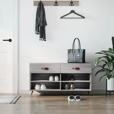 Produktbild von vidaXL Schuhbank Grau Sonoma 102x35x55 cm Holzwerkstoff - Schuhbank - Schuhbänke - Sitzbank Mit Stauraum - Schuhregal