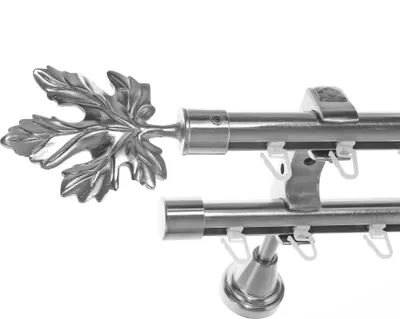 Produktbild von Innenlauf Edelstahl Look Gardinenstange 20mm Wandträger 2-läufig Blatt H60 E35E30 II