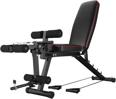 Imagen del producto de Banco de pesas plegable con extensión y flexión de piernas – Banco de pesas ajustable en 5 posiciones (de plano a inclinado), con capacidad de carga de hasta 200 kg – Banco de entrenamiento multifuncional para uso doméstico con cuerda de tracción