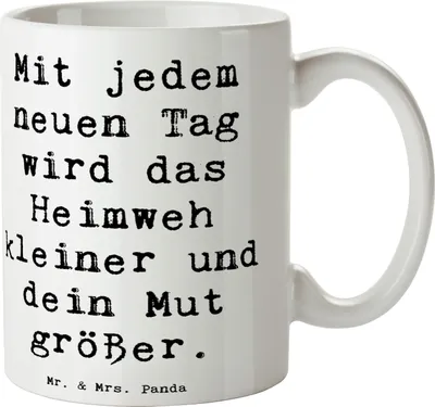 Produktbild von Mr. & Mrs. Panda Kaffeepott Spruch Heimweh überwinden Mut - Weiß - Geschenk, Zukunft, Zuversicht, haferl, Tasse, Vertrauem, Schmerz des Vermissens, Trost, Becher, Fernweh