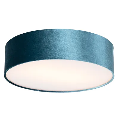 Produktbild von QAZQA - Moderne Deckenleuchte I Deckenlampe I Lampe I Leuchte blau 40 cm - Drum mit SchirmI 2-flammig I Wohnzimmer I Schlafzimmer - Textil Zylinder - LED geeignet E27