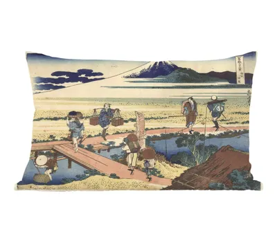 Produktbild von MuchoWow® Zierkissen Sofakissen Wohnzimmer Dekokissen 60x40 cm Nakahara in der Provinz Sagami - Gemälde von Katsushika Hokusai - Kopfkissen - Polster mit Foto