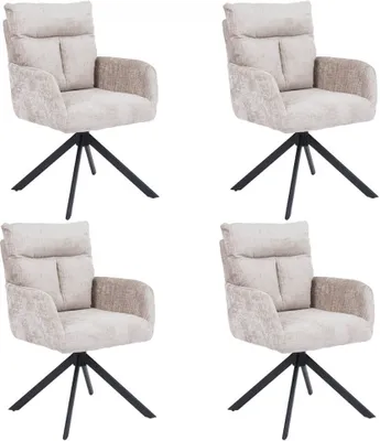 Produktbild von HOME DELUXE Esszimmerstuhl mit Armlehne ALUNA Chenille - 4er Set Beige I Küchenstuhl, Polsterstuhl, Designstuhl, Armlehnstuhl, Armlehne, Lehne, Gepolstert, Edel, Modern, Retro, Hochwertig, Weich, Stilvoll, Pflegeleicht, Wohnzimmer, Drehfunktion