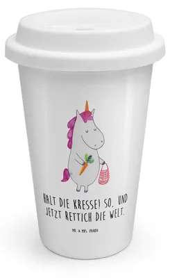 Produktbild von Mr. & Mrs. Panda Kaffeebecher To Go Einhorn Gemüse - Weiß - Geschenk, Unicorn, Becher, Einhörner, Biomarkt, ToGo, Thermobecher, Wochenmarkt, Isolierbecher
