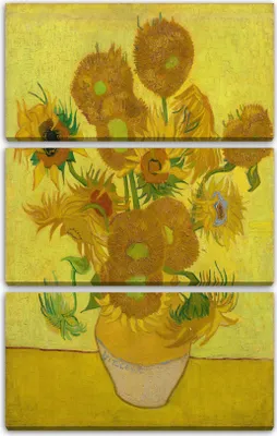 Produktbild von Leinwandbild 3-teilig (80x120cm): Vincent van Gogh - Sonnenblumen (1889), echter Holz-Keilrahmen inkl. Aufhänger, handgefertigt in Deutschland
