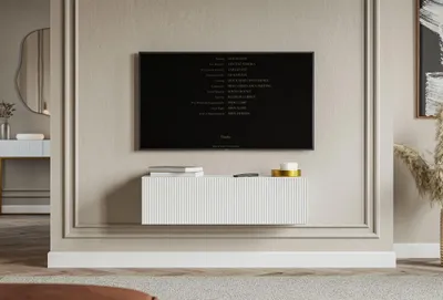 Produktbild von Selsey Veldio – TV-Lowboard hängend mit geriffelten Fronten, 100 cm, weiß