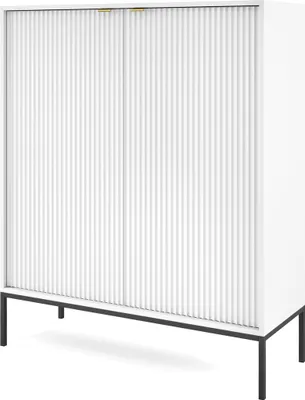 Produktbild von Masseno Kommode STELLARE 104 cm Highboard mit 2 Türen für Wohnzimmer Schlafzimmer Modern 104x39x125 cm Weiß / Weiß