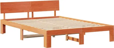 Zdjęcie produktu dla Łóżko Drewniane 160x200 Brązowe Rama Łóżka z Zagłówkiem do Sypialni