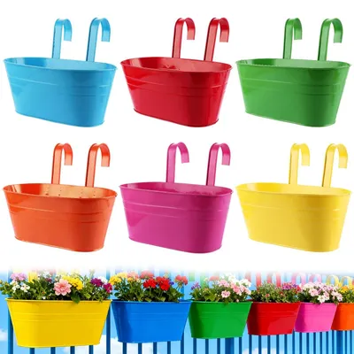 Produktbild von Set von 6 Metall-Hängeblumentöpfen für Garten und Balkon