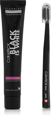 Produktbild von Curaprox Black is White Set CS 5460 ultrasoft Zahnbürste Zahnpasta Whitening