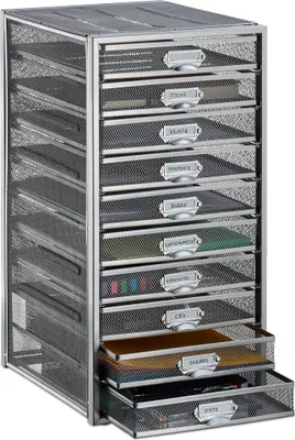 Immagine prodotto di cassettiera relaxdays argento 10024817_55, DIN A4 con 10 cassetti