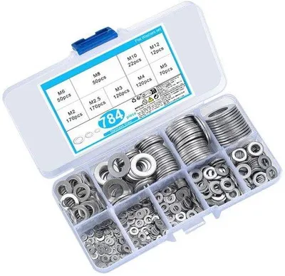 Produktbild von Famanu Unterlegscheiben Sortiment 784 Stück Edelstahl M2 bis M12 für Wartung und Reparatur