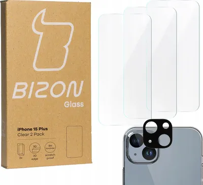 Produktbild von 3x Szkło + szybka na aparat BIZON Clear 2 Pack do iPhone 15 Plus
