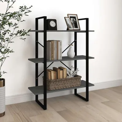 Produktbild von Möbel Bücherregal 3 Böden Grau 80x30x105 cm Massivholz Kiefer - Bücherregale &15597