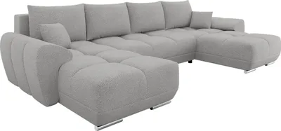 Produktbild von MIRJAN24 Ecksofa Logo U mit Bettkasten und Schlaffunktion, Seite universal, Rückenlehne in Form beweglicher Kissen (Farbe: Velo 633)