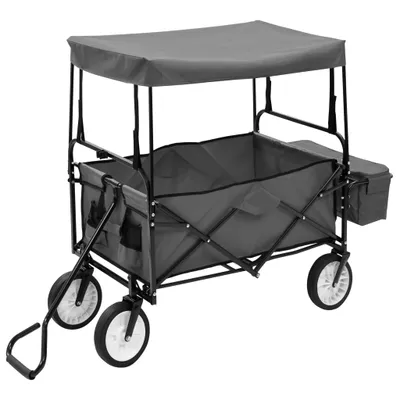 Produktbild von vidaXL Klappbarer Handwagen mit Sonnendach Stahl Grau