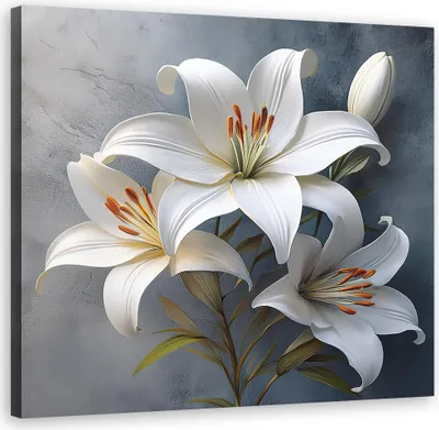 Produktbild von Leinwandbild Blumen Lilien Weiß 60x60 Feeby Weiß bild für die wand bereit zum aufhängen
