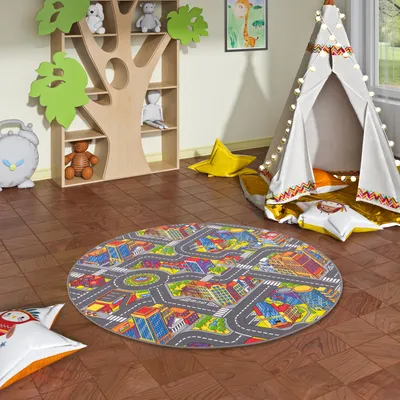 Produktbild von Kinder Spiel Teppich Straßenteppich 3D Big City Grau Rund, Größe:400 cm Rund