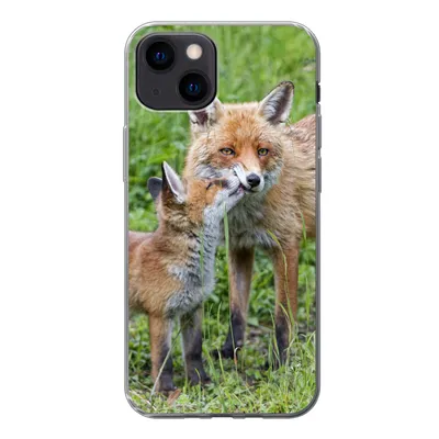Produktbild von MuchoWow® Handyhülle Schutzhülle Hülle für iPhone 13 mini Füchse - Kind - Gras Silikon Softcase Handy Hülle - Softcase