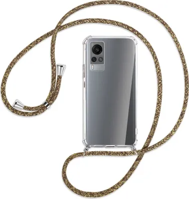 Produktbild von Handykette Backcover-Schutzhülle mit Band (Metall silberfarben) für vivo X60 - braun+beige