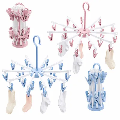 Produktbild von 2er-Set Socken-Wäscheaufhänger mit 40 Klammern, faltbare und drehbare Wäscheleine,kleiner Wäscheständer, Sockenhalter,Socken- und Unterwäsche-Trockner