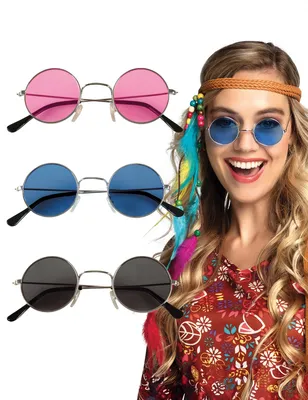 Immagine prodotto di Set di occhiali hippie 3 pezzi rosa, blu e nero - taglia unica