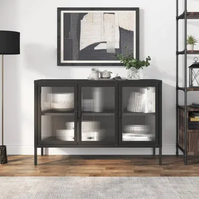 Obrázok produktu pre The Living Store Príborník čierny 105x35x70 cm Sklo a oceľ