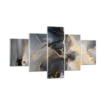 Produktbild von Bilder auf glas - 5 Teile - Dunkel Abstraktion Gold - 125x70cm - Glasbilder - Wandbilder - Bilder - zum Aufhängen bereit - Wanddekoration aus Glas - Glas Bilder - Wandbild auf Glas - GEA125x70-4824