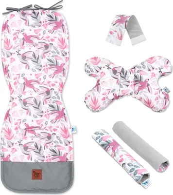 Produktbild von Pepi Doppelseitige Sitzauflage für Kinderwagen mit grau Samt - 5er Set Sitzeinlage Sitzbezug für Buggy Babyschale Hummingbird