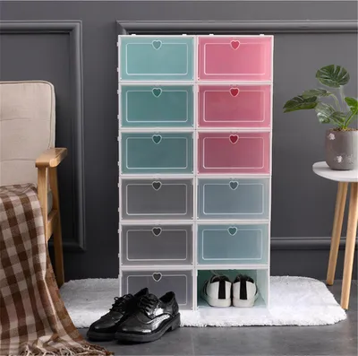 Immagine prodotto di Scatole di plastica pieghevoli per scarpe, organizer, cestini impilabili per scatole ordinate - Rosa