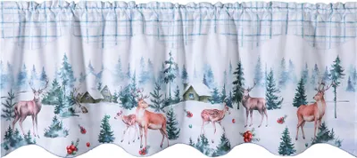Produktbild von heimtexland ® Scheibengardine Weihnachten Deko Gardine 45x120 Fensterdekoration Landhaus Winter Wald Rehe Typ651