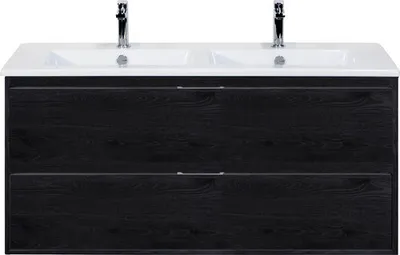Produktbild von Sanox Badmöbel-Set Porto BxHxT 121 x 57 x 51 cm Frontfarbe black oak mit Doppel-Waschtisch Keramik weiß Griff chrom 8471