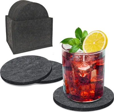 Obrázek produktu pro sada 14 plstěných podtácků kulatých Ø 10 cm kulaté plstěné pivní podtácky sada skleněných podtácků + krabička skleněné podtácky na stůl