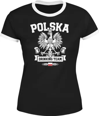Produktbild von Damen WM-Shirt Polska Polen Poland Flagge World Cup Drinking Team WM 2018 Moonworks®  schwarz-weiß L