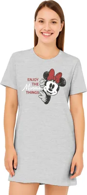Produktbild von Disney Minnie Mouse Nachthemd für Damen - Enjoy the Minnie things Schlafshirt Pyjama Kurzarm Oberteil Grau L