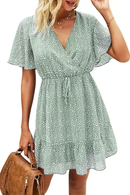 Produktbild von Sommerkleid für Damen, kurze Ärmel, V-Ausschnitt, im Bohemian-Stil
