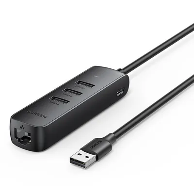 Zdjęcie produktu dla Ugreen Adapter USB - Ethernet RJ45 / 3 x USB czarny (CM416)