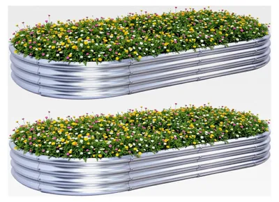 Produktbild von 2 Stück Hochbeet Metall 240×120×29 cm Pflanzbeet aus verzinktem Stahl für Gemüse, Blumen, Kräuter, Oval