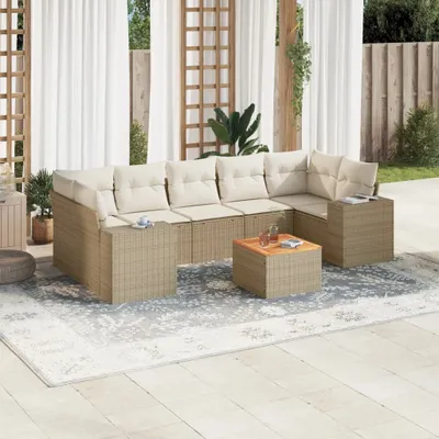 Produktbild von 8-tlg. Garten-Sofagarnitur - Gartenmöbel Lounge-Set mit Kissen Beige Poly Rattan,72,8 Kg