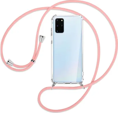 Produktbild von Handykette Backcover-Schutzhülle mit Band (Metall silberfarben) für Samsung Galaxy S20 Plus - rosa