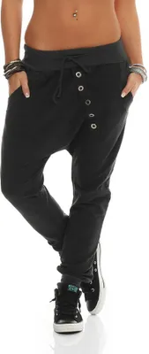 Produktbild von 131 Damen Hose Jogginghose Boyfriend Baggy Haremshose Sweatpants Einheitsgröße (36-40) Unifarben meliert, Dunkelgrau