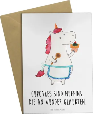 Produktbild von Mr. & Mrs. Panda babykarte Einhorn Küche - Weiß - Geschenk, Träumen, hochzeitskarten, Grußkarten, Kuchen, Torte, osterkarten, einladungskarten, vatertagskarte, Muffin