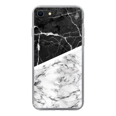 Produktbild von MuchoWow® Handyhülle Schutzhülle Hülle für iPhone SE 2020 Marmor - Schwarz - Weiß Silikon Softcase Handy Hülle - Kartenbesitzer
