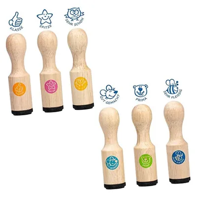 Produktbild von Lehrerstempel Holz 6 verschiedene Motive sortiert 2x7cm