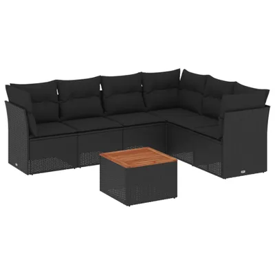 Produktbild von vidaXL 7-tlg. Garten-Sofagarnitur mit Kissen Schwarz Poly Rattan