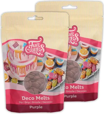 Produktbild von AOS Set | Doppelpack Funcakes Deco Melts Lila - Violet | 2er-Pack enthält 2x 250g (500g) | Tauchen, drippen, dippen und dekorieren! In der Mikrowelle schmelzen und in jede Form gießen,