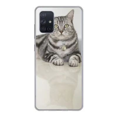 Produktbild von MuchoWow® Handyhülle Schutzhülle Hülle für Samsung Galaxy A51 5G Katze - Grau - Tier - Mädchen - Kinder - Jungen - Kind Silikon Softcase Handy Hülle - Abbildung