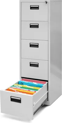 Produktbild von Hängeregistraturschrank Hängemappenschrank Hängeregisterschrank Aktenschrank mit 5 Schubladen Pulverbeschichtung Stahlblech 162 cm x 46 cm x 62 cm (H x B x T) Farbe: Grau